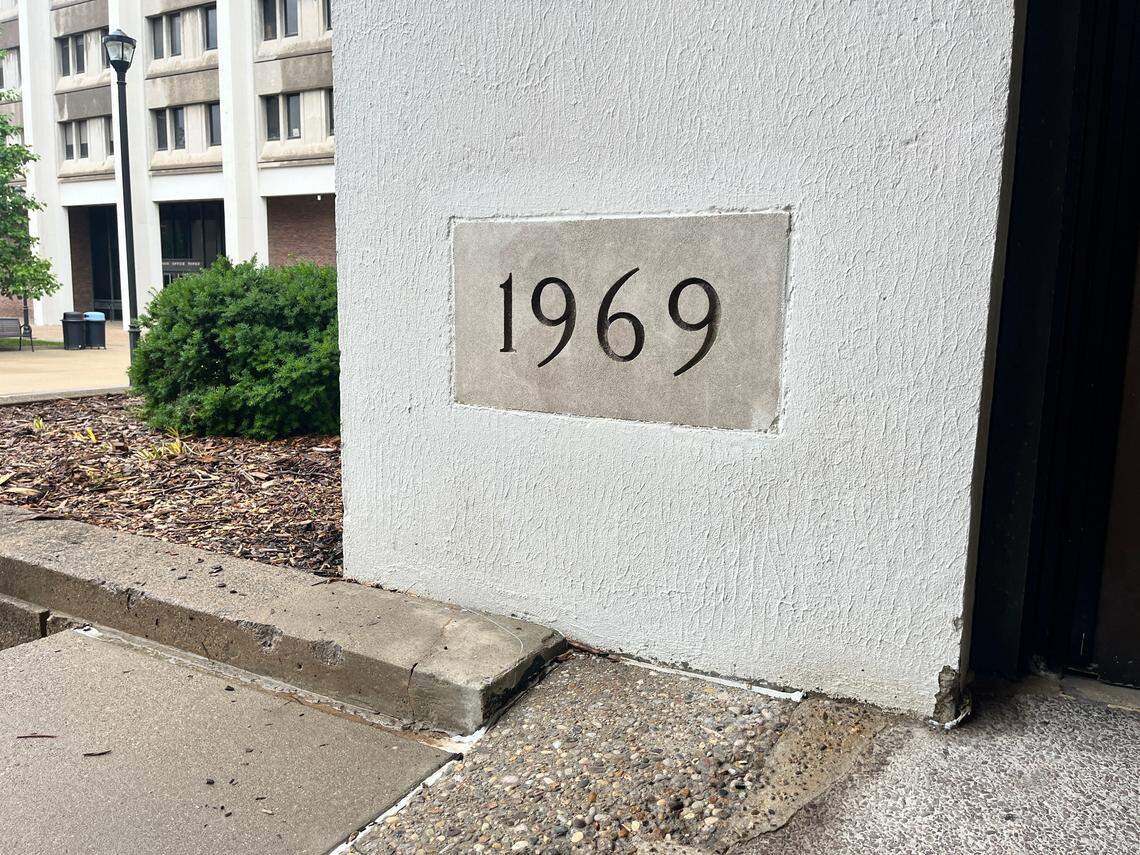 The cornerstone of White Hall, the largest classroom building at the University of Kentucky, which originally opened in 1969. The building will undergo major renovations beginning this summer, and re-open in 2026.