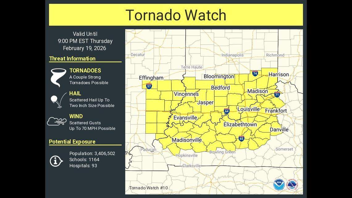 Lexington under tornado watch, thunderstorm warning. Heavy rain, hail spotted