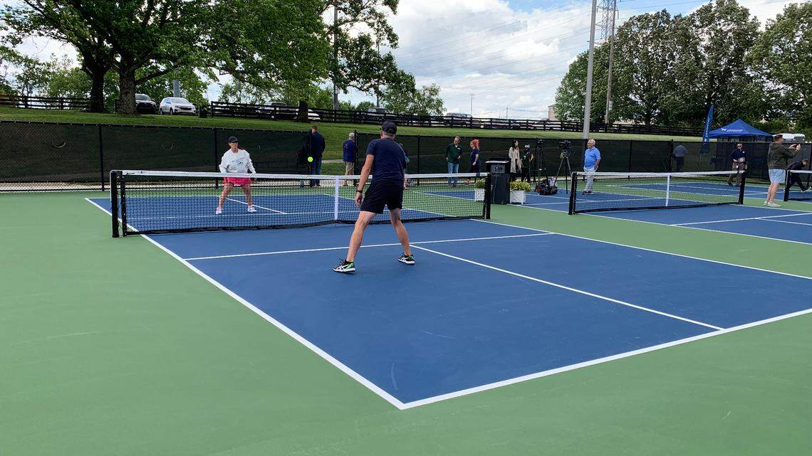 People play pickleball at Shillito Park in Lexington, Ky on Wednesday, May 21, 2025.