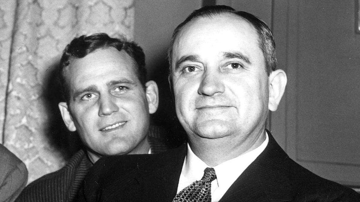 1946 HERALD-LEADER FILE PHOTO. University of Kentucky football coach Paul “Bear” Bryant, left, and men’s basketball coach Adolph Rupp. Members of the Kentucky General Assembly and UK coaches were honored on March 7, 1946, at a dinner at the Lafayette Hotel given by Lexington attorney and former state Sen. Rodman W. Keenon. Keenon urged the state legislature to assist the new athletics program at UK. Herald-Leader Staff Photo