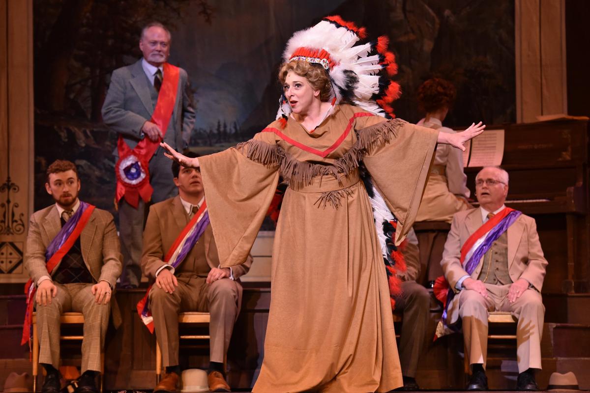 Eulalie (Karyn Czar), the mayor’s wife, in River City Fourth of July festivities. The Lexington Theatre Company presents “The Music Man” July 12 to 15 at the Lexington Opera House.