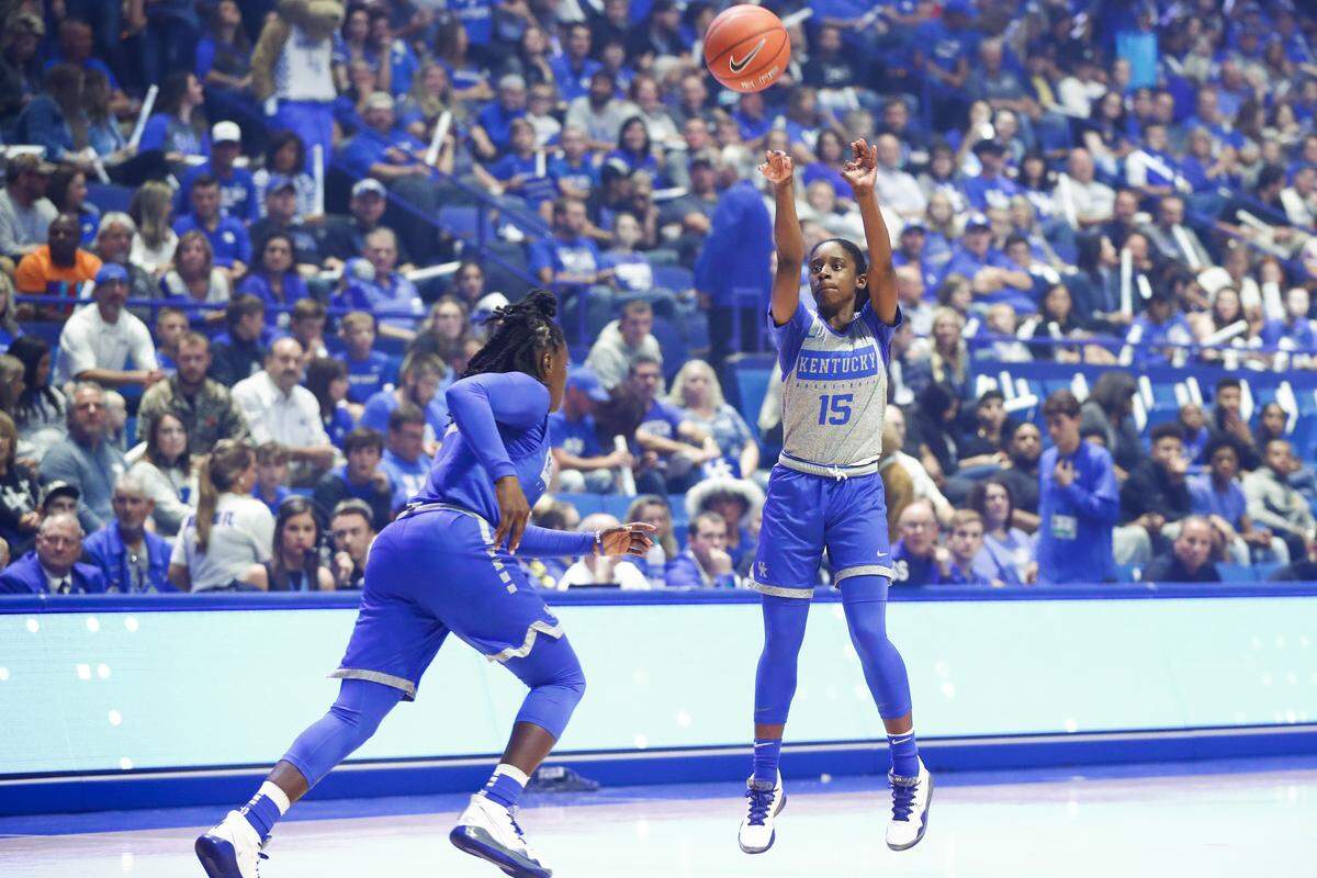 Kentucky guard Chasity Patterson (15) shot during Big Blue Madness at Rupp Arena this month.
