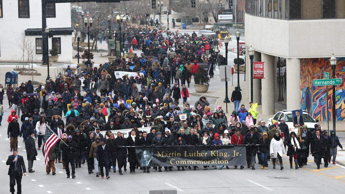 Gov. Andy Beshear joined hundreds as they marched through downtown during the 2020 Dr. Martin Luther King, Jr. Commemoration March in Lexington.