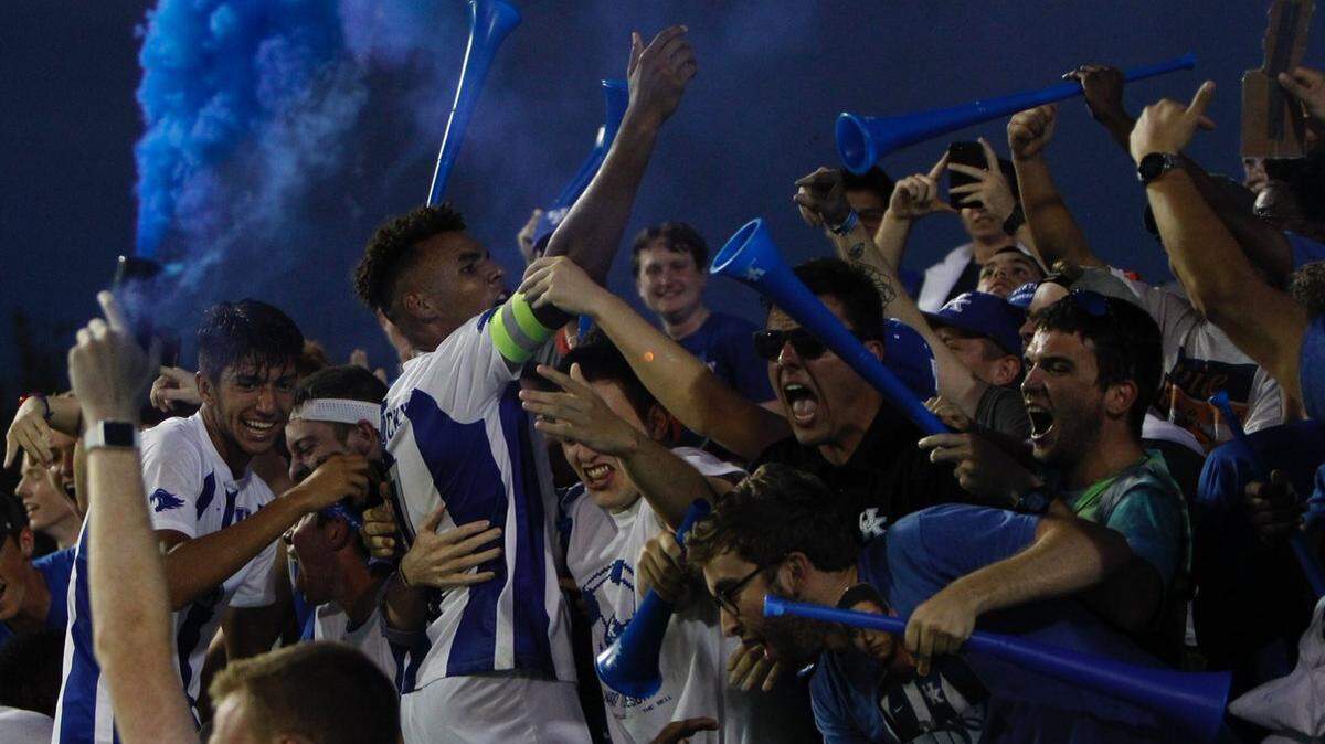 Kentucky’s JJ Williams celebrated his second goal of the match as the Wildcats took a 2-0 lead against Louisville on Tuesday night.