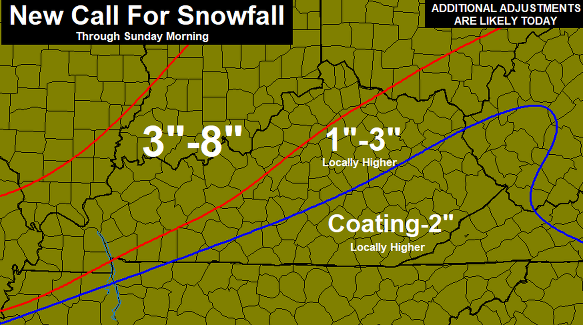 Central Kentucky can expect 1-3 inches of snow.
