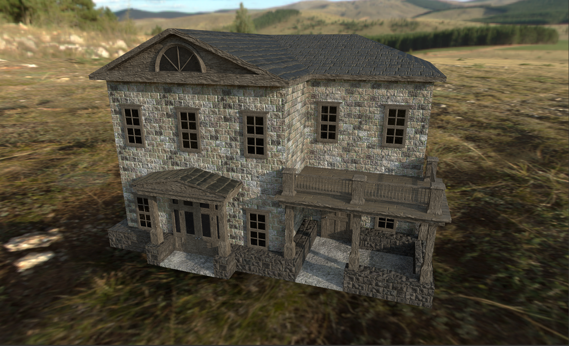 Graphic image of a courthouse in "Appalachian Mining Town"