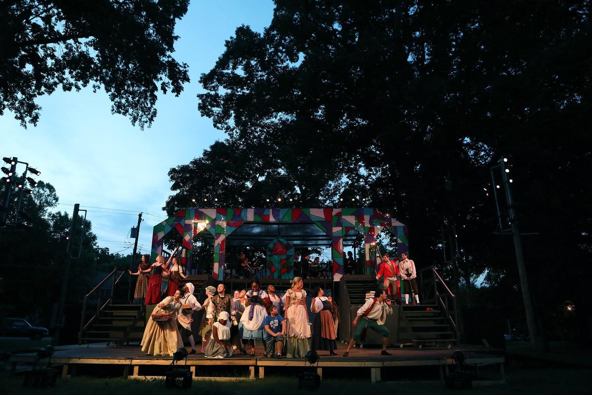Dress rehearsal of Beauty and the Beast, presented by Kentucky Conservatory Theatre, for Summerfest 2018 at Woodland Park, with performances Thursday through Sunday July 5-22.