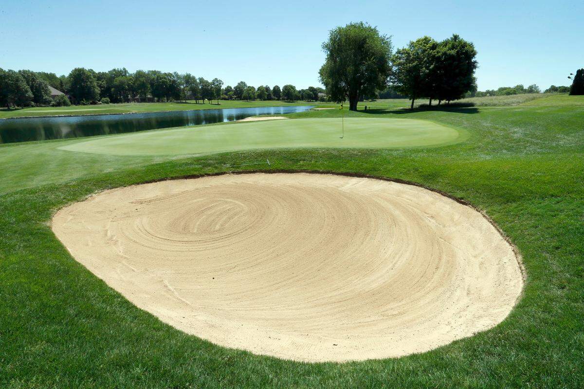 A look at the new par-3 No. 18 hole at Champions at Keene Trace Golf Club, the site of the PGA Tour Barbasol Championship July 19-22.
