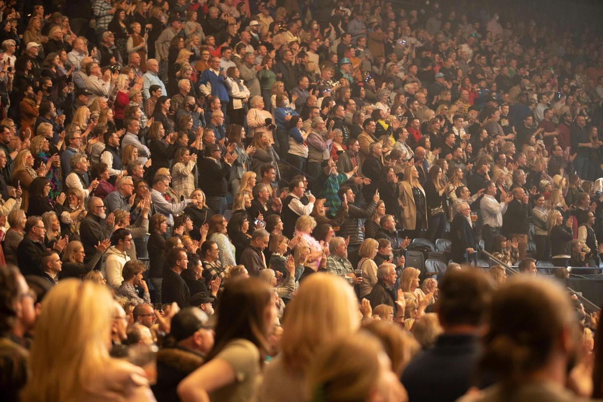 Fans listen as Elton John performs at Rupp Arena in Lexington, Ky., on Saturday, April 9, 2022.