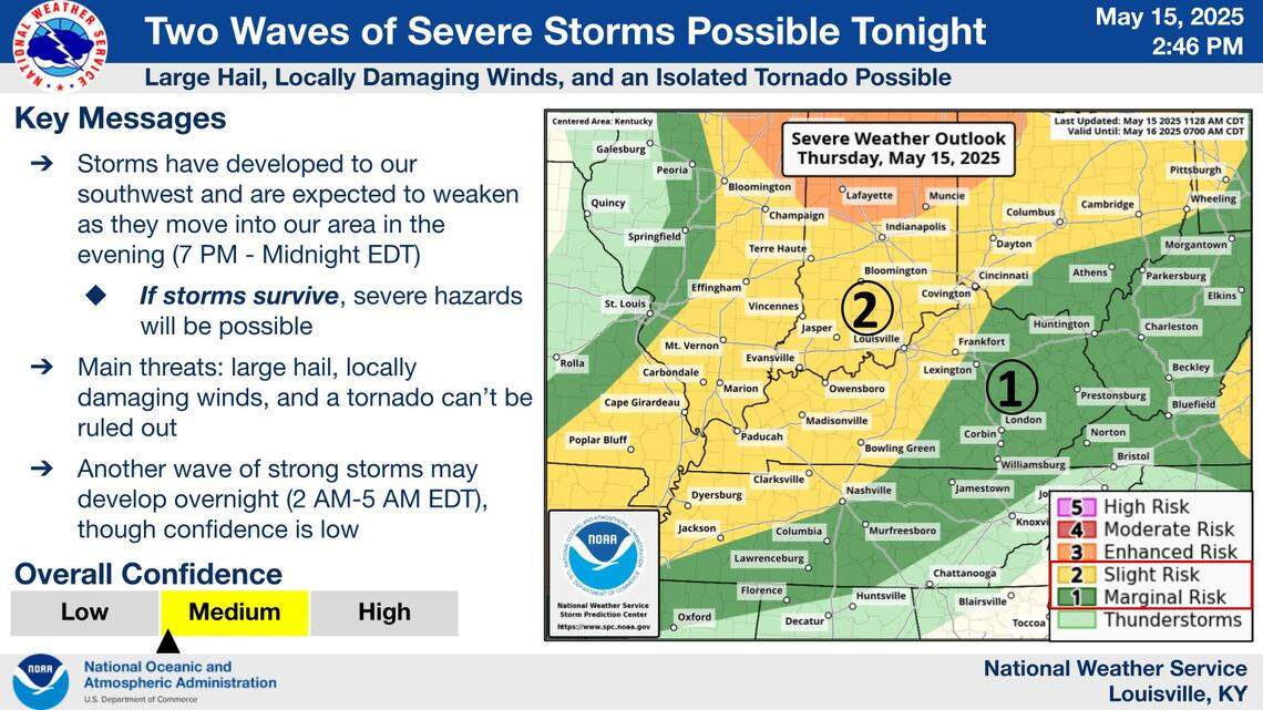 Kentucky could experience severe weather in the overnight hours of May 15-16, 2025.