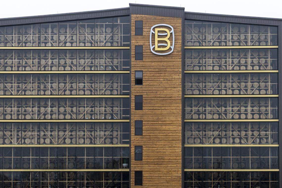 Barrels age in a warehouse at Bardstown Bourbon Company in Bardstown, Ky., on Wednesday, Nov. 19, 2025.
