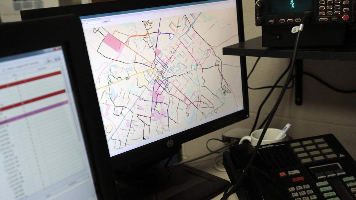 A new automatic vehicle locator/global positioning system allows Lextran's  dispatch center to monitor routes and bus locations via computer.   
