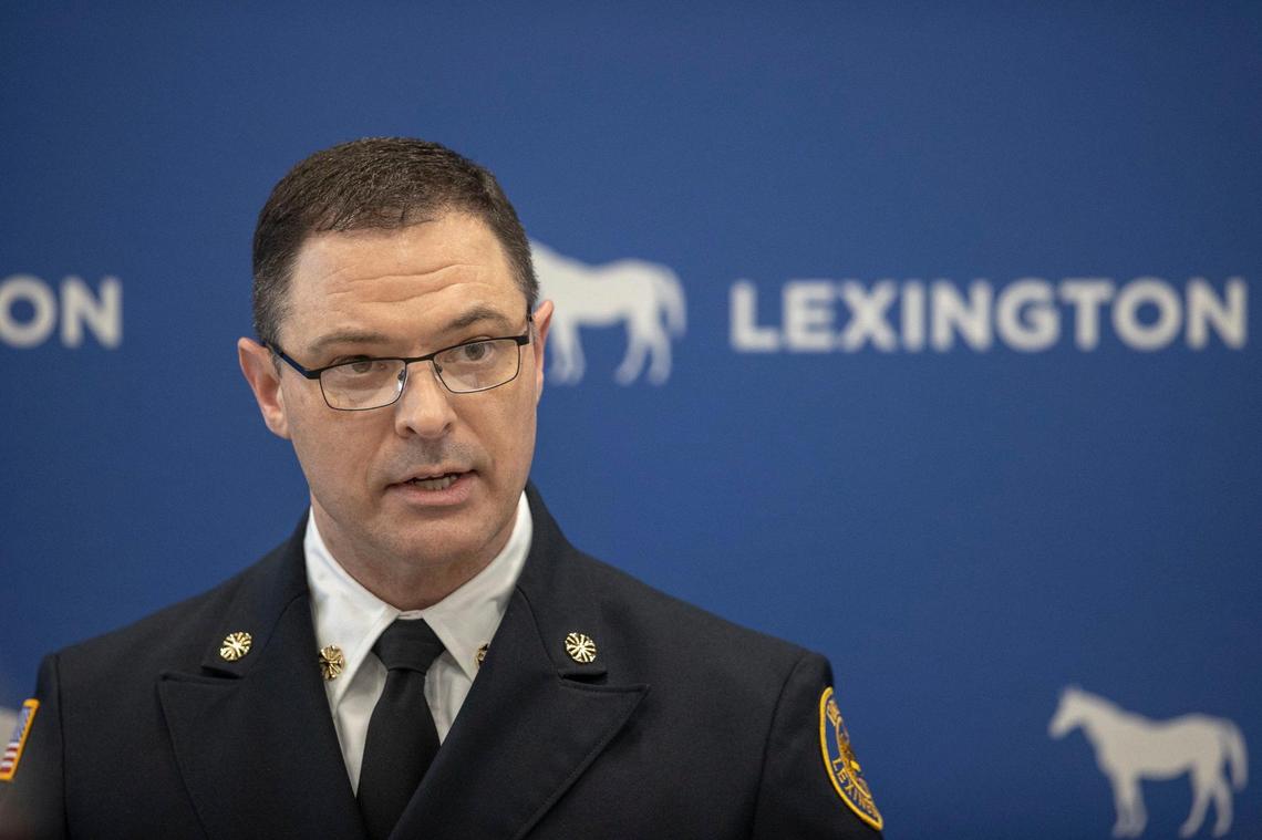 Jason Wells speaks after being named chief of the Lexington Fire Department during a ceremony Monday, Jan. 4, 2021.