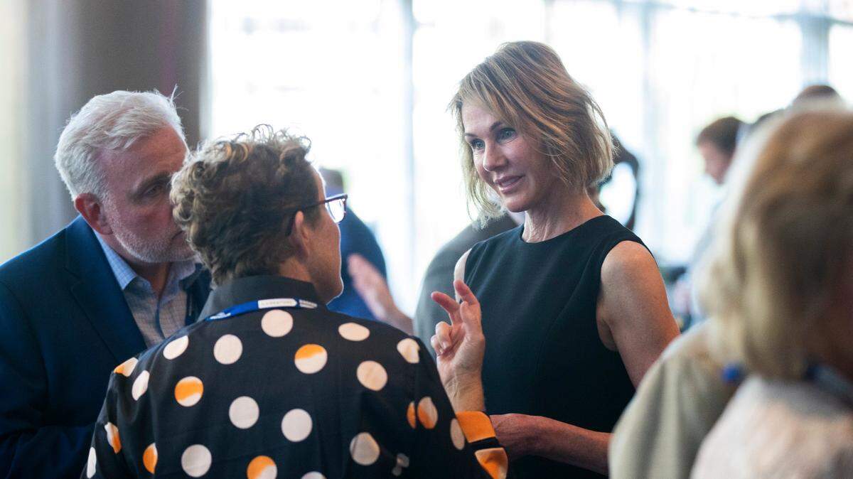 Former U.S. Ambassador and GOP gubernatorial candidate Kelly Craft talks with people before the Kentucky Chamber Annual Dinner at Louisville Marriott Downtown in Louisville, Ky., Wednesday, September 14, 2022.