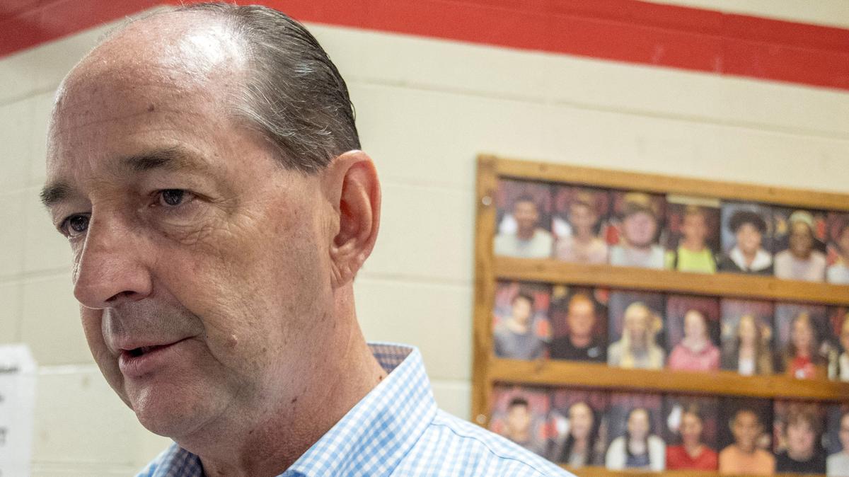 Kentucky House Minority Leader Rocky Adkins, a potential candidate for governor in 2019, talked to the media at a Democratic party breakfast Saturday, August 4, 2018, in Mayfield, Ky.