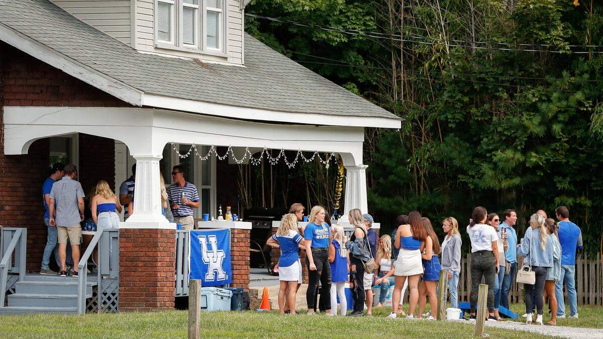 University of Kentucky students attended a party at a house on University Avenue in Lexington, Ky., Saturday, Sept. 26, 2020.