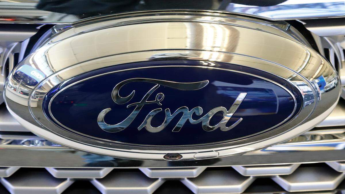 This is the Ford logo on the grill of a 2019 Ford Expedition at the 2019 Pittsburgh auto show in February.
