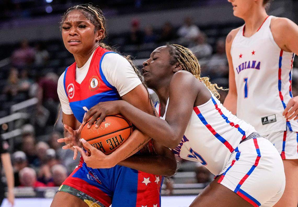 Kentucky Miss Basketball ZaKiyah Johnson, left, averaged 31 points a game in the Kentucky All-Stars two-game sweep of Indiana last weekend.
