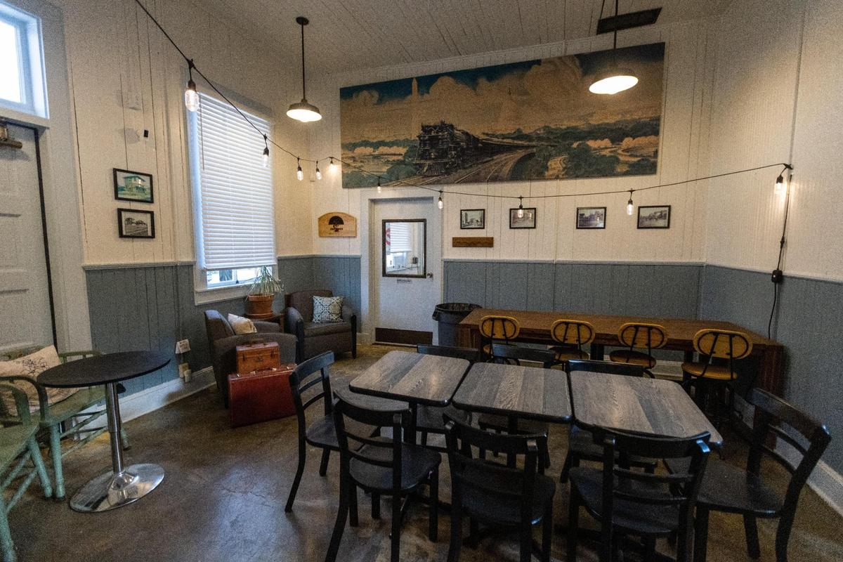Photos and memorabilia from the train station days make up the decor of Russell’s Eridanus Brewing Tea and Taphouse, Greenup County’s first brewery.