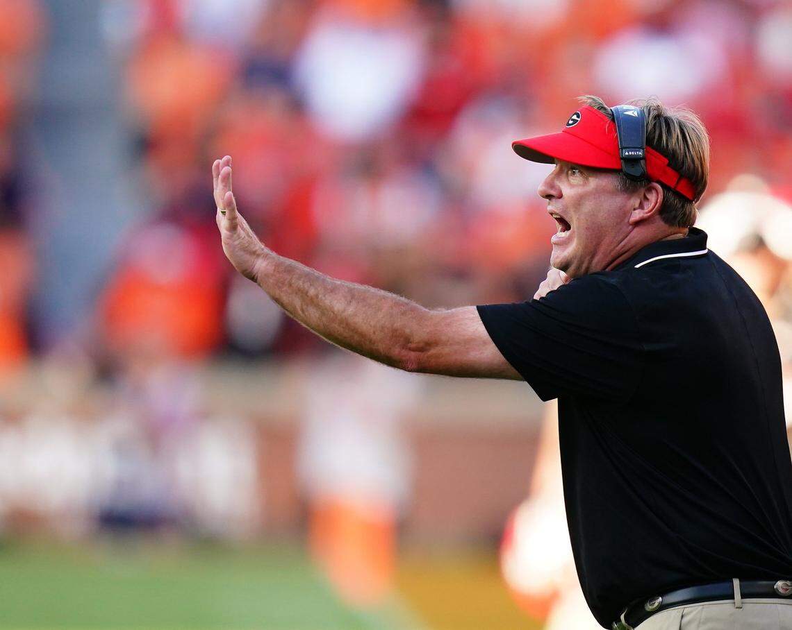 Head coach Kirby Smart will lead No. 1 Georgia against visiting and No. 20 Kentucky on Saturday night.