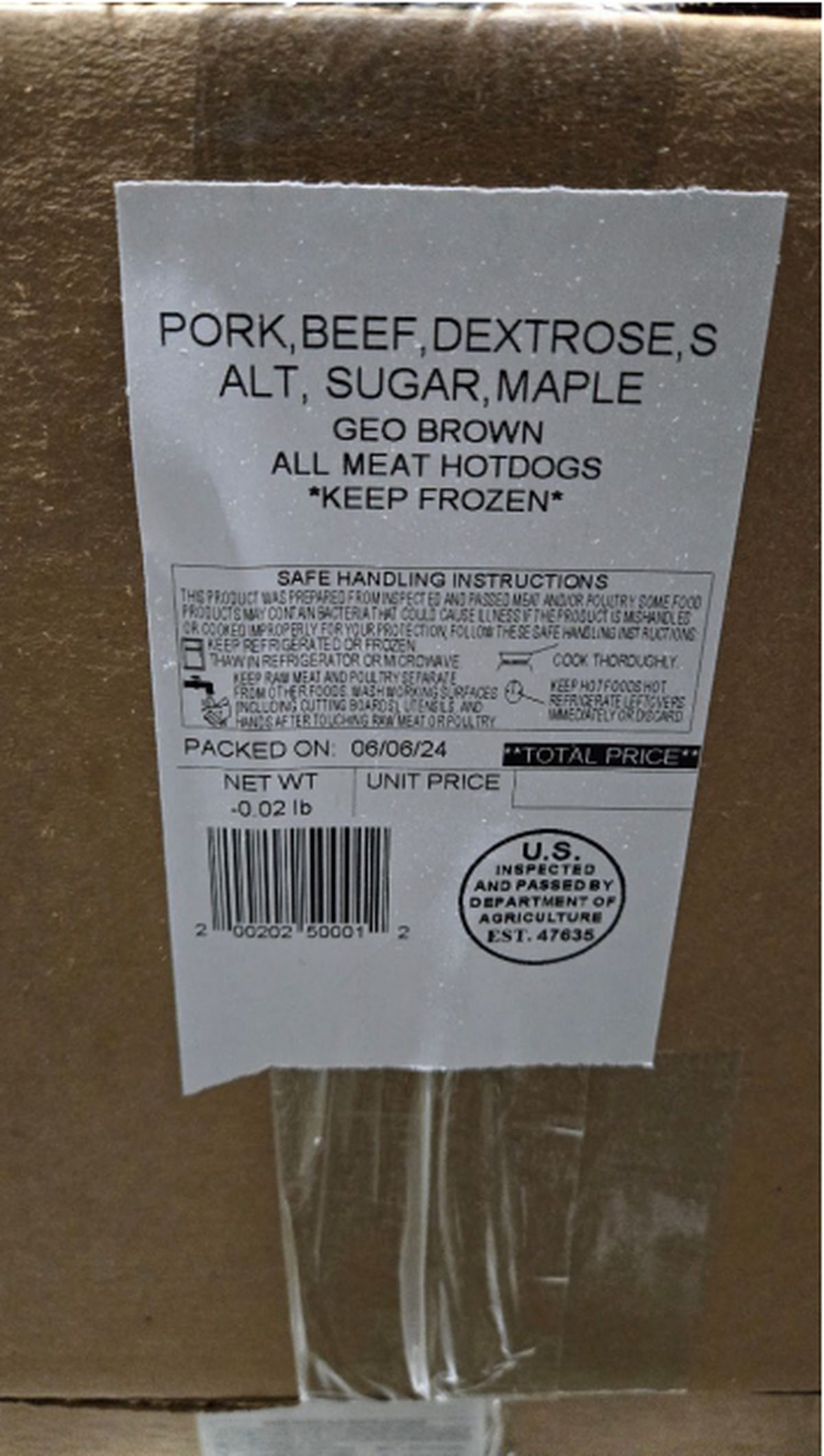 Packaging on one of the hotdog products subject to recall, according to the USDA. The recall notice was issued on July 17, 2024.