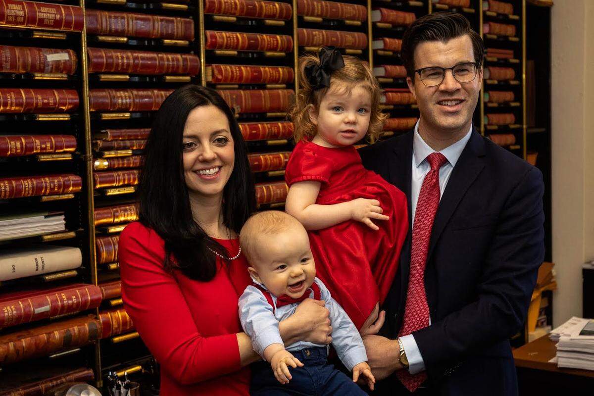 State Sen. Wil Schroeder, R-Wilder, files to run for attorney general with his family Friday Jan. 25, 2019 in Frankfort, Ky.