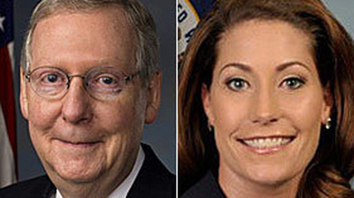 U.S. Senate Minority Leader Mitch McConnell, R-Ky., left, and Ky. Secretary of State Alison Lundergan Grimes