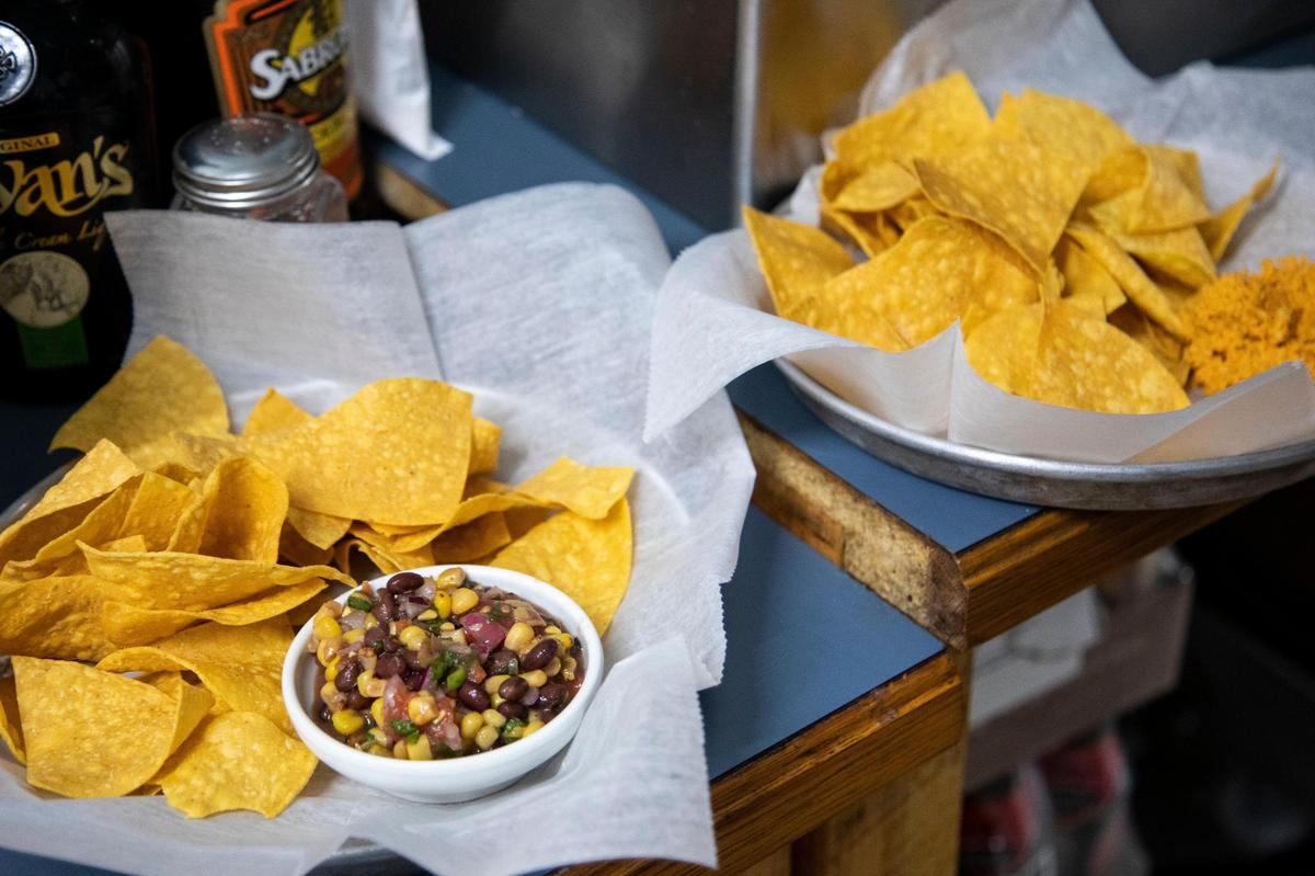 Homemade chips and salsa sits prepared for a customer at Hop’s Beer Garden & Restaurant in Stanton.
