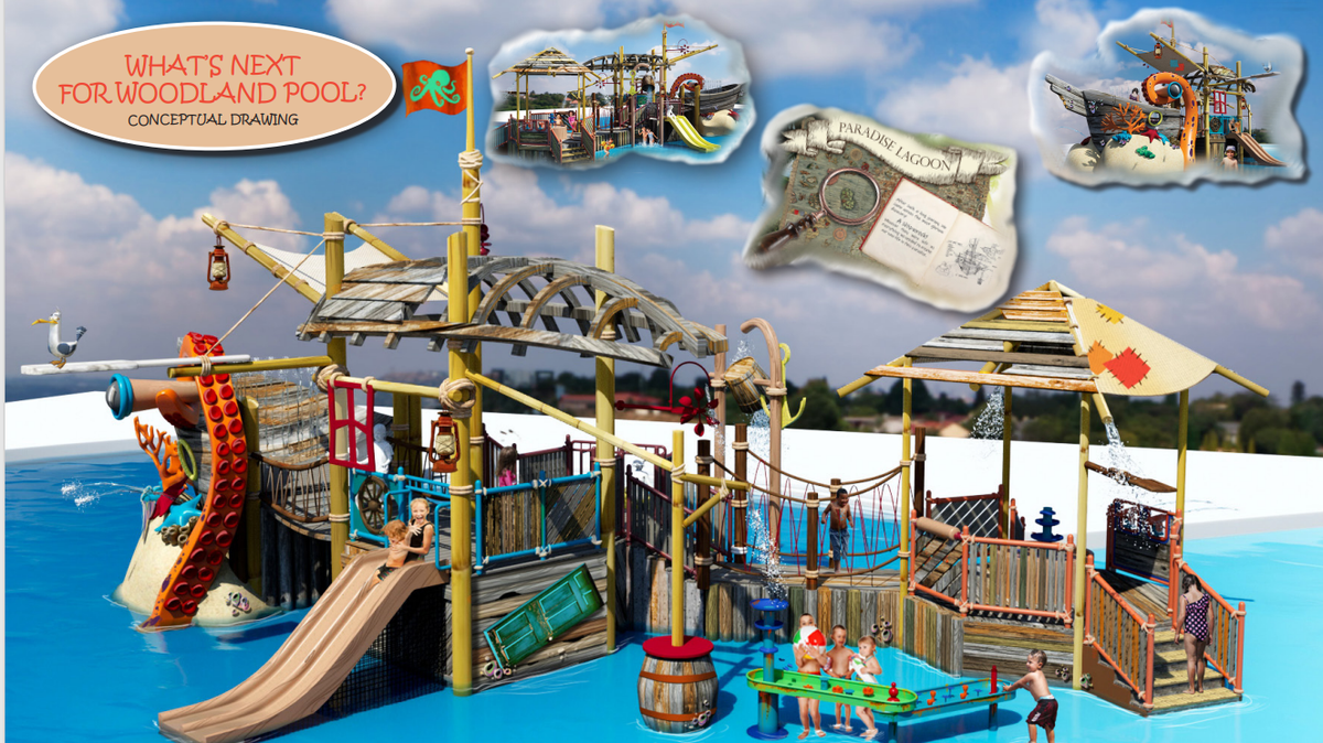 Lexington officials unveiled a conceptual design for a new pirate ship play area at Woodland Aquatic Center.