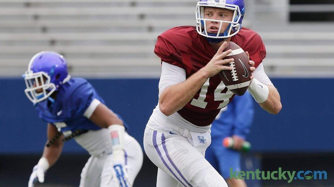 Kentucky quarterback Patrick Towles practiced passing during open practice Aug. 9 at Commonwealth Stadium after Fan Day autographs. Coach Mark Stoops named Towles the starting quarterback on Monday.