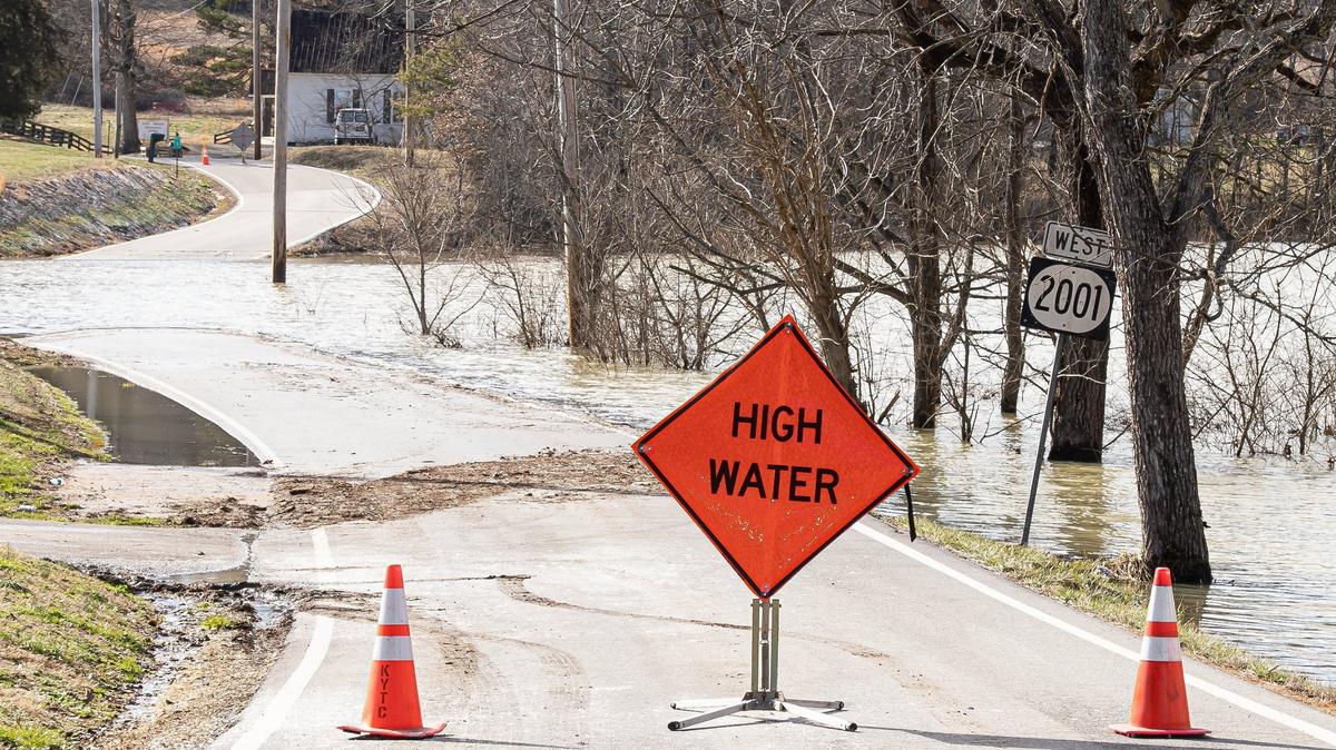Extensive flooding on 2001 West in East Kentucky on February 17, 2025, in Clay City, Ky
