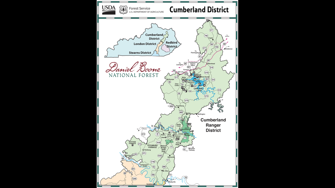 This U.S. Forest Service map shows the Cumberland Ranger District.