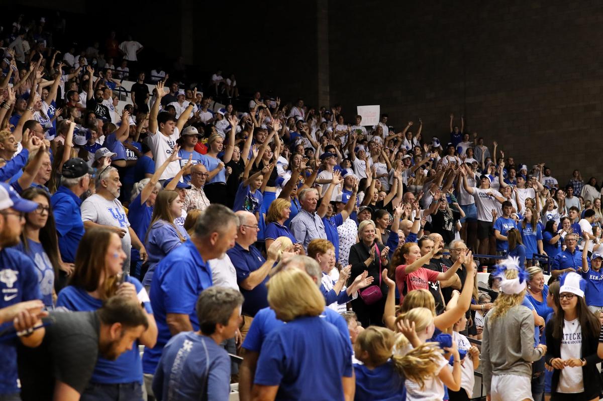 The seventh-largest crowd in Kentucky volleyball history watched Wednesday night’s five-set match between Kentucky and Louisville in Memorial Coliseum in Lexington.