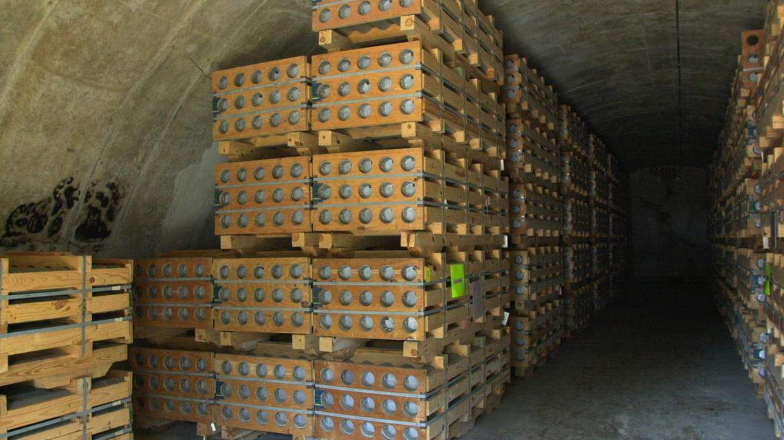 M55 rockets containing VX nerve agent are stored in a secure bunker  at Bluegrass Army Depot in Richmond, KY. Photo taken during a  media tour of the facility on September 6, 2001. Photo by Pablo  Alcala | Staff