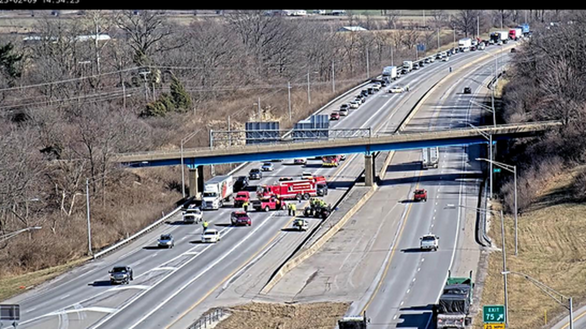 Officials have blocked off access to I-64 at the northern split due to an injury collision involving a semi truck.