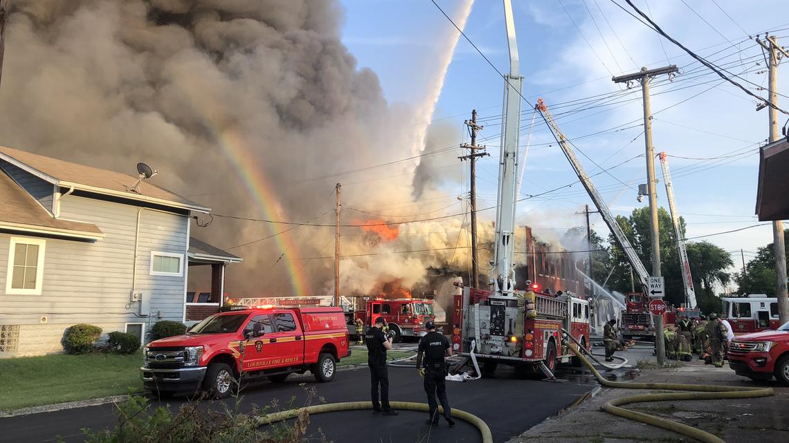A warehouse fire in Louisville, Kentucky, required nearly 100 firefighters and 30 pieces of equipment to extinguish, authorities said.