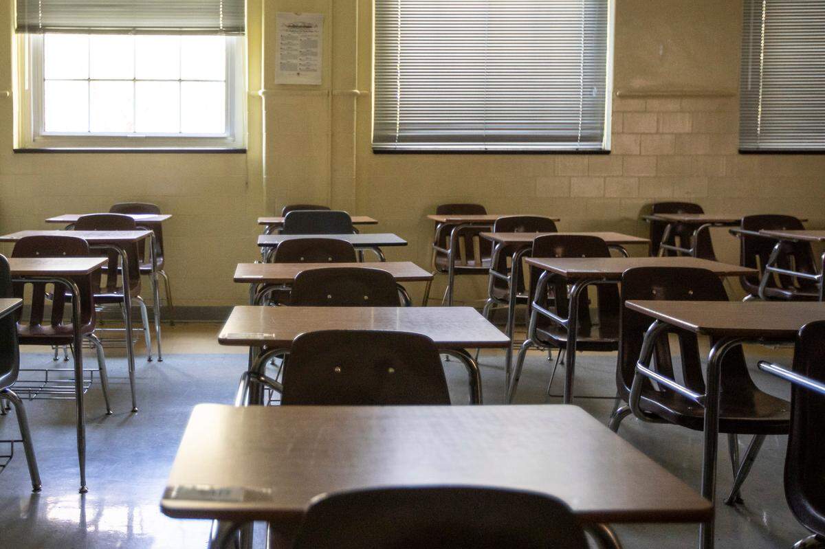 A classroom sits empty at Morton Middle School in Lexington, Ky., on Monday, April 20, 2020.