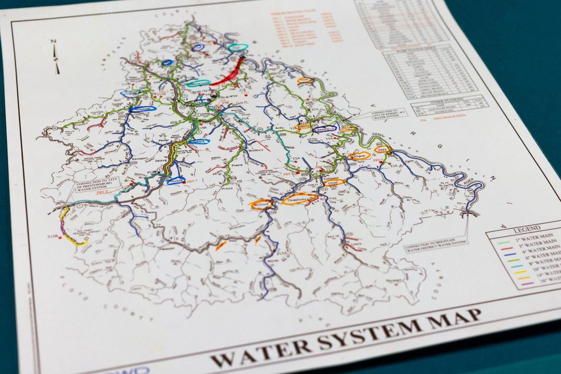 An old map of the Martin County water system is photographed Thursday, Feb. 22, 2024.