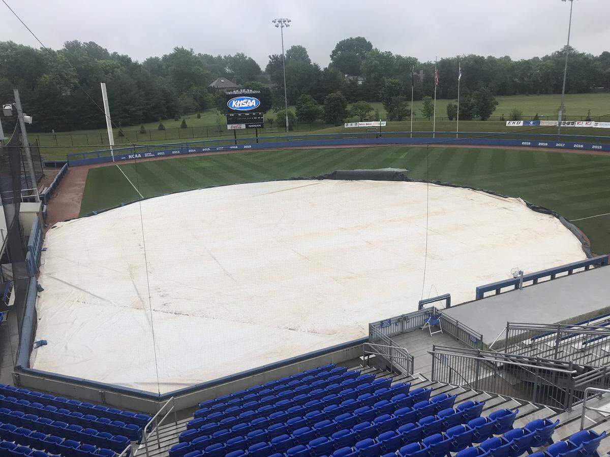 Constant showers at the University of Kentucky’s John Cropp Stadium last Friday forced the KHSAA to move the state tournament to this weekend.