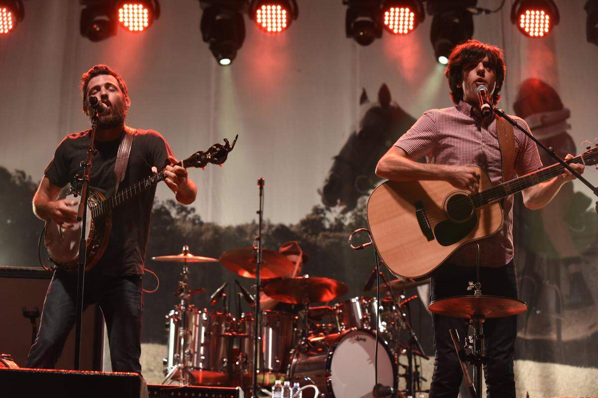 From left, the namesake siblings of The Avett Brothers, Scott and Seth, on stage at the 2016 Forecastle in Louisville. 