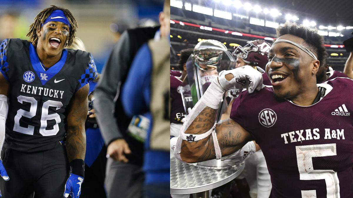 Benny Snell of Kentucky, left, leads the SEC in rushing this season. Trayveon Williams of Texas A&M, right, is second in the league in rushing yards.