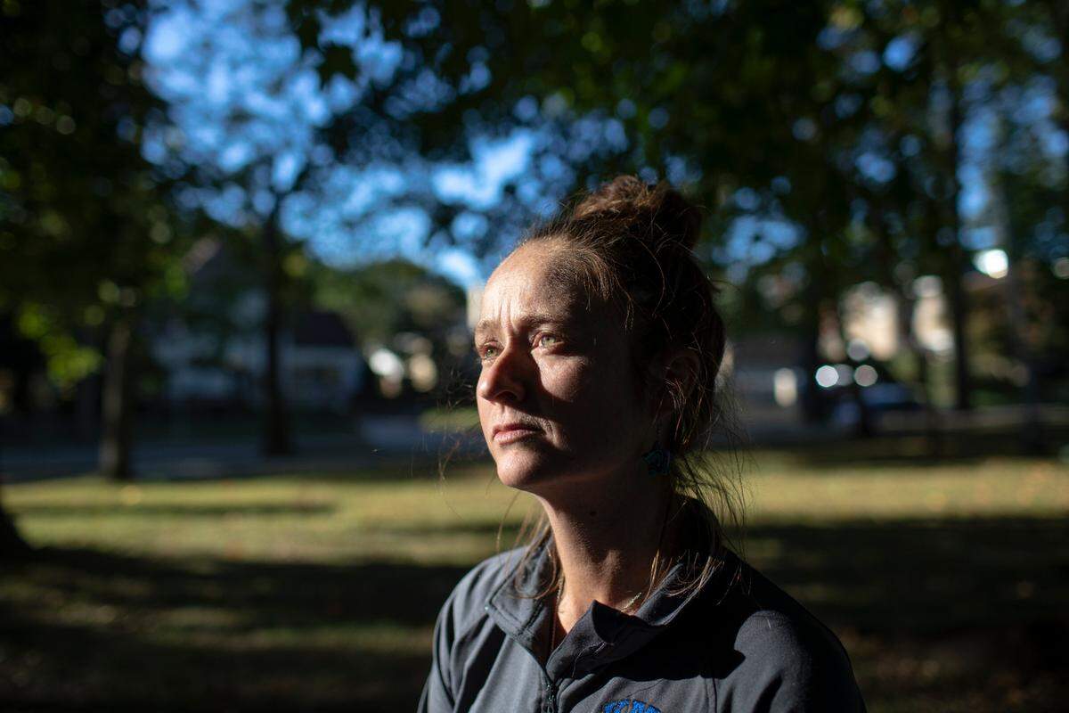Shawna McCown canvases in neighborhoods for Protect Kentucky Access in Ashland, Ky., Thursday, September 29, 2022.