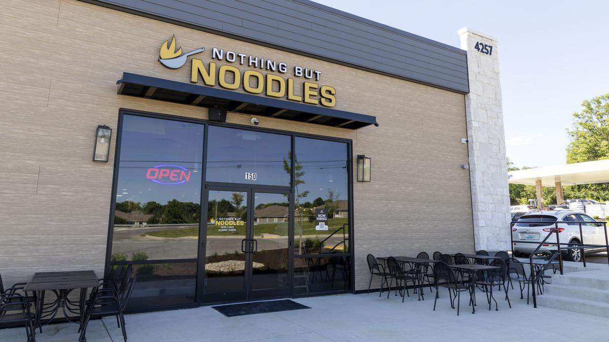 Nothing But Noodles is located on Harrodsburg Road, next to the Kroger Fuel Center and down the road from the Fountains of Palomar development. 