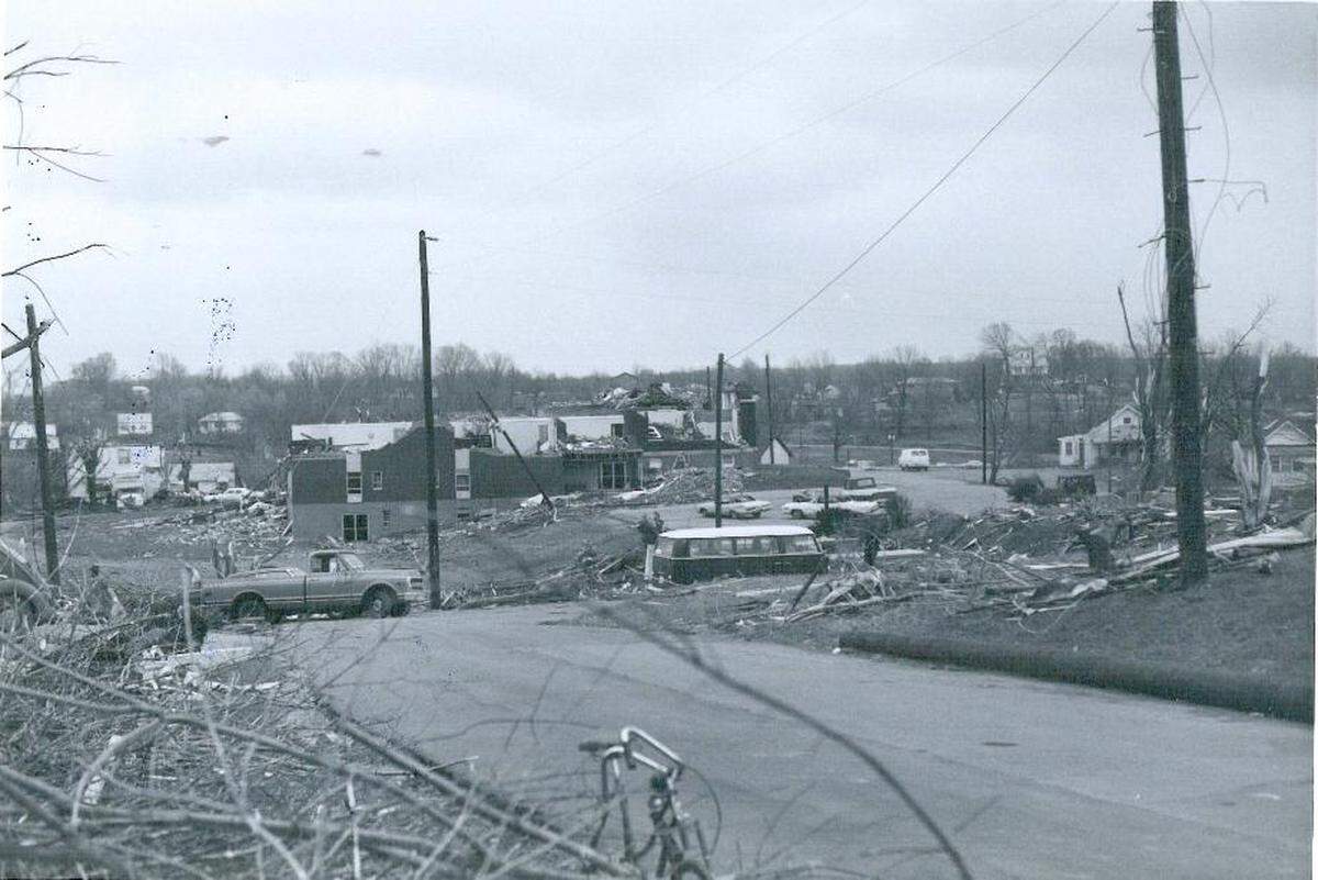 Tornado damage from the Super Outbreak of 1974.