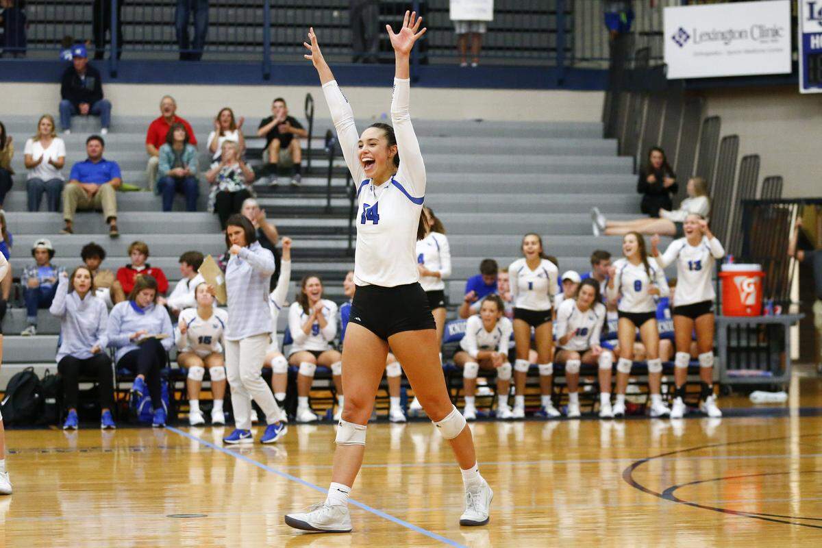 Lexington Catholic’s McKenna Vicini (14) is one of several Division I volleyball players that Lexington has produced in the last 25 years. She’s committed to Stanford University, one of the top volleyball schools in the nation.