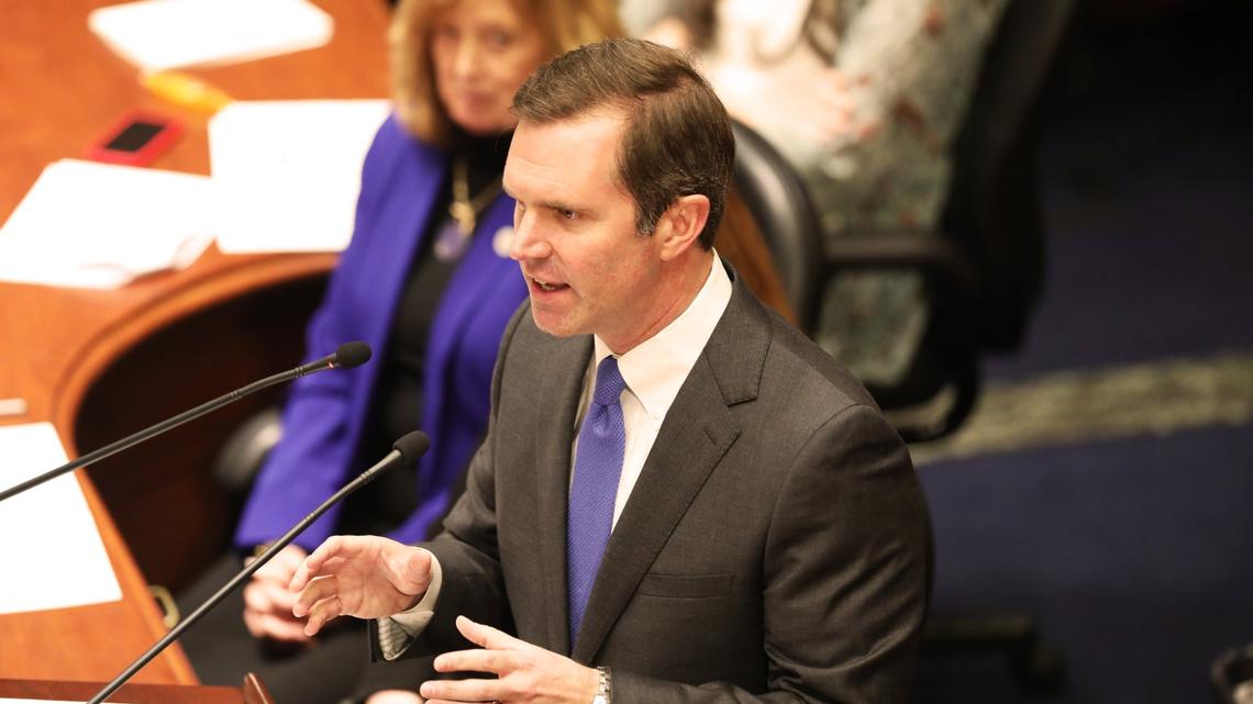 Kentucky Governor Andy Beshear addressed a joint session at the Kentucky State Capitol in Frankfort, Ky, on January 8, 2025.