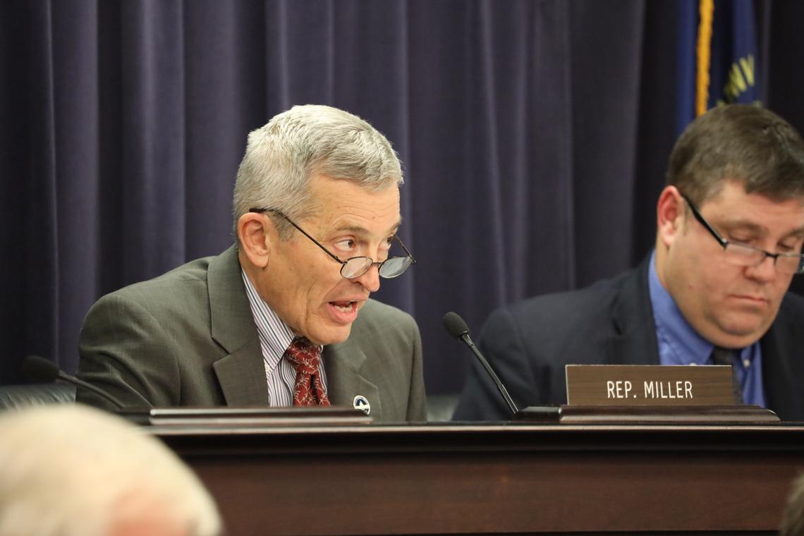 State Rep. Jerry Miller, R-Louisville, explains pension overhaul bills Tuesday during a meeting of the House State Government Committee. Gov. Matt Bevin called a special legislative session late Monday to deal with the pension issue.