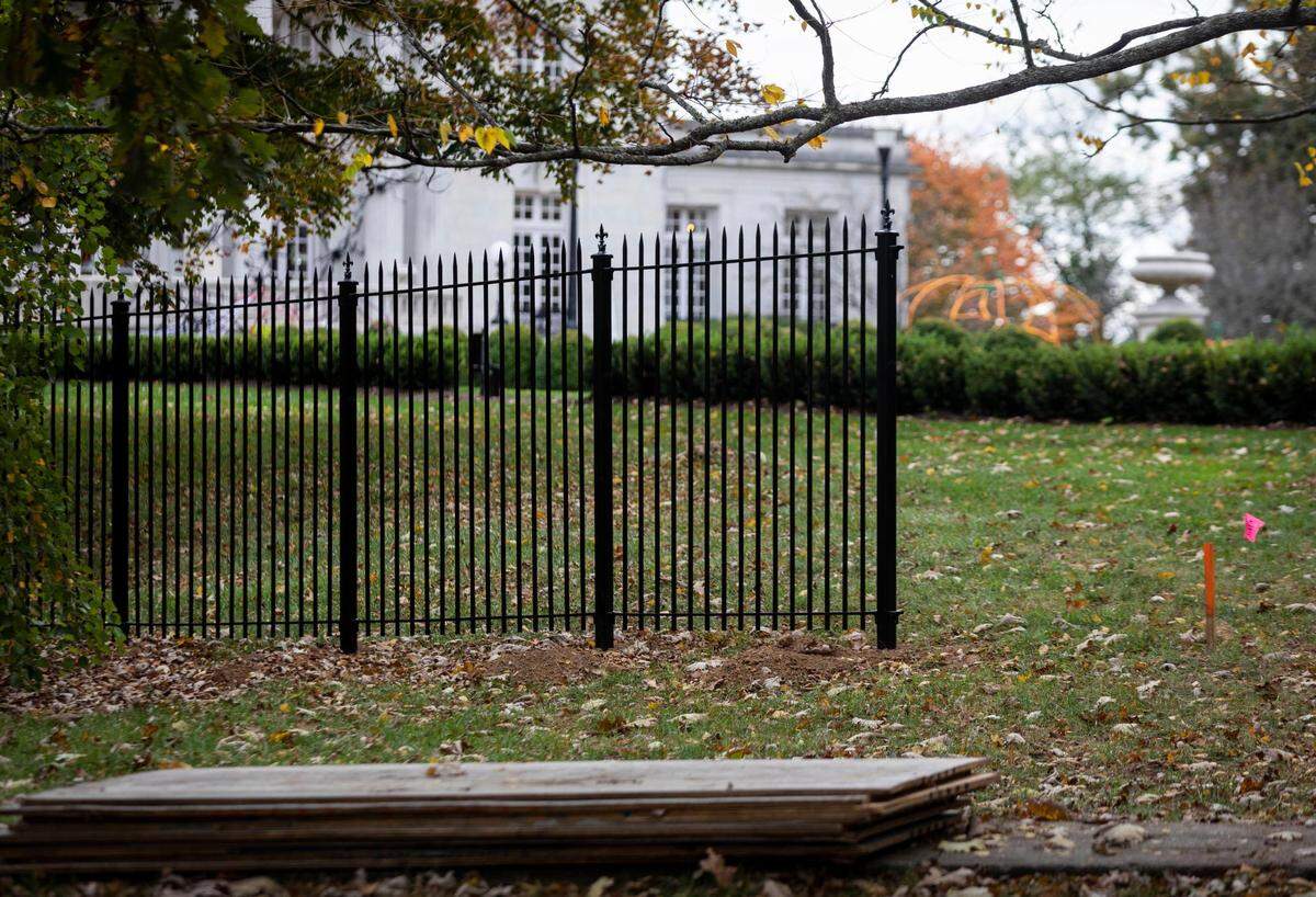 A new security fence is being installed at the Governors Mansion in Frankfort, Ky., Thursday, October 15, 2020.
