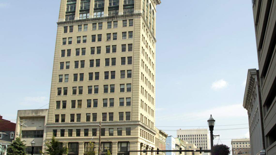 The First National Building at Main and Upper streets will be the new 21c Museum Hotel. Some surprises have delayed the project and raised the total cost.