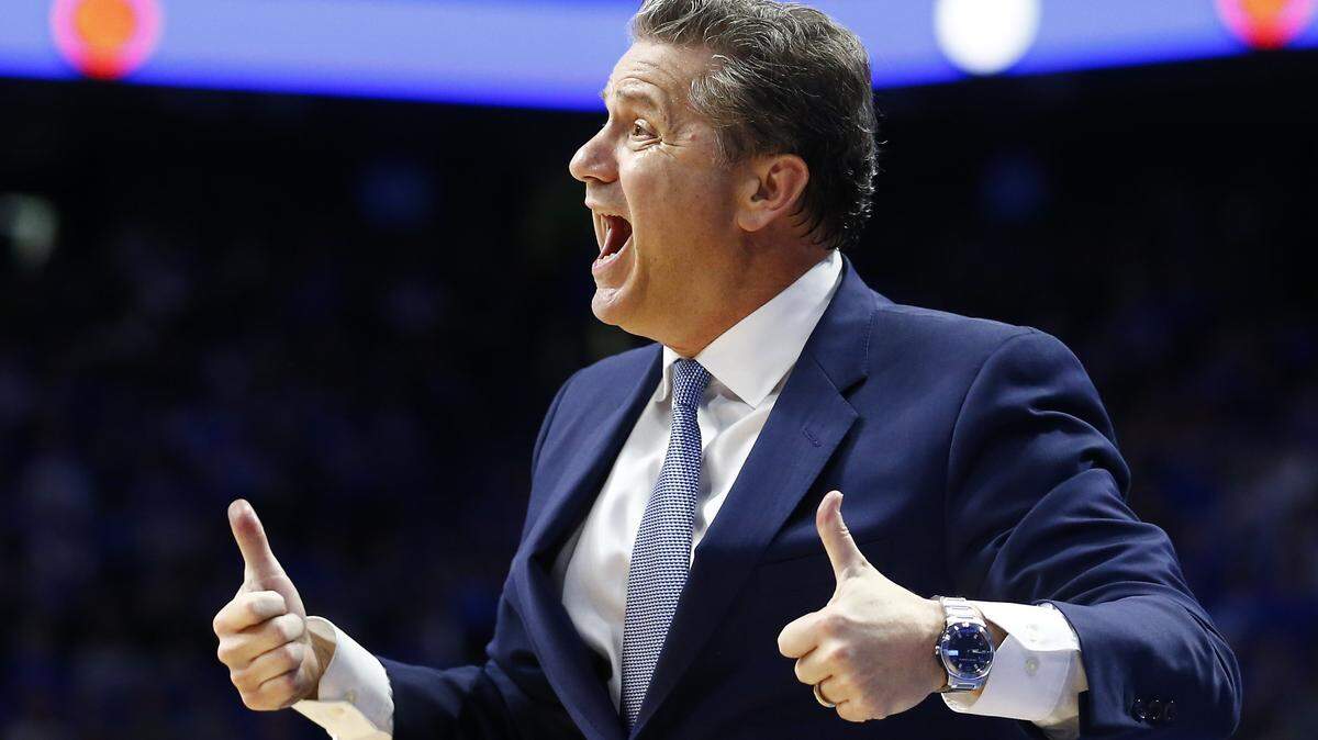 Kentucky Wildcats head coach John Calipari yelled down court during a game against the Texas A&M Aggies at Rupp Arena in Lexington. Kentucky beat Texas A&M 85-74.